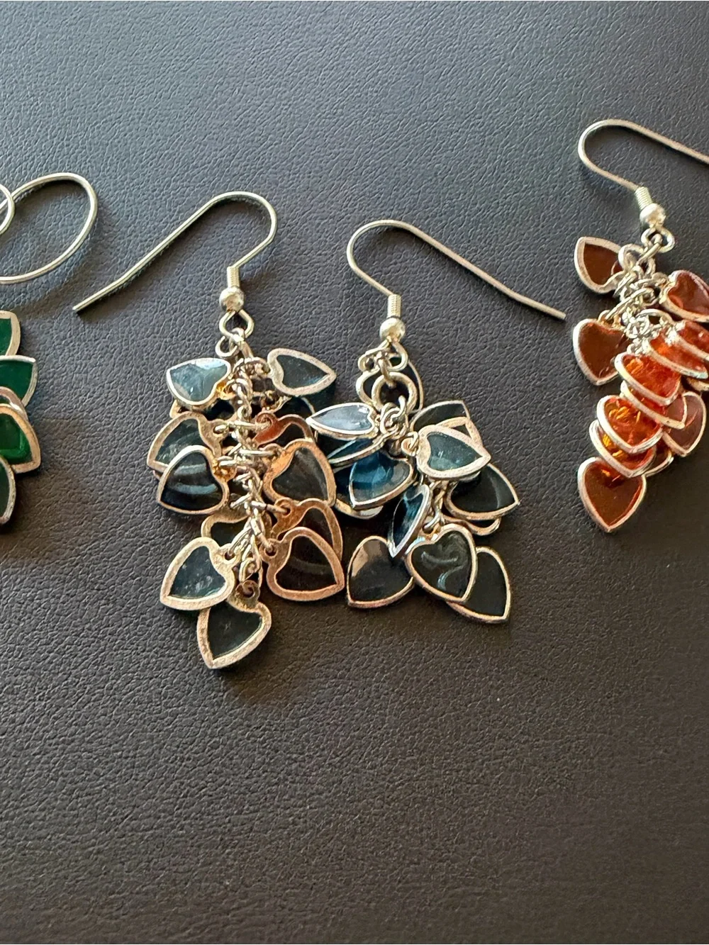 Vintage Sterling Silver Cluster Glass Hearts  Dangle Earrings Bundle 3